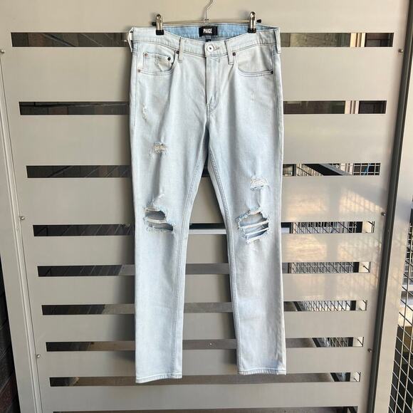 PAIGE Men's Lennox Slim in Bobby Destructed Light Blue Size 32 - Picture 2 of 8